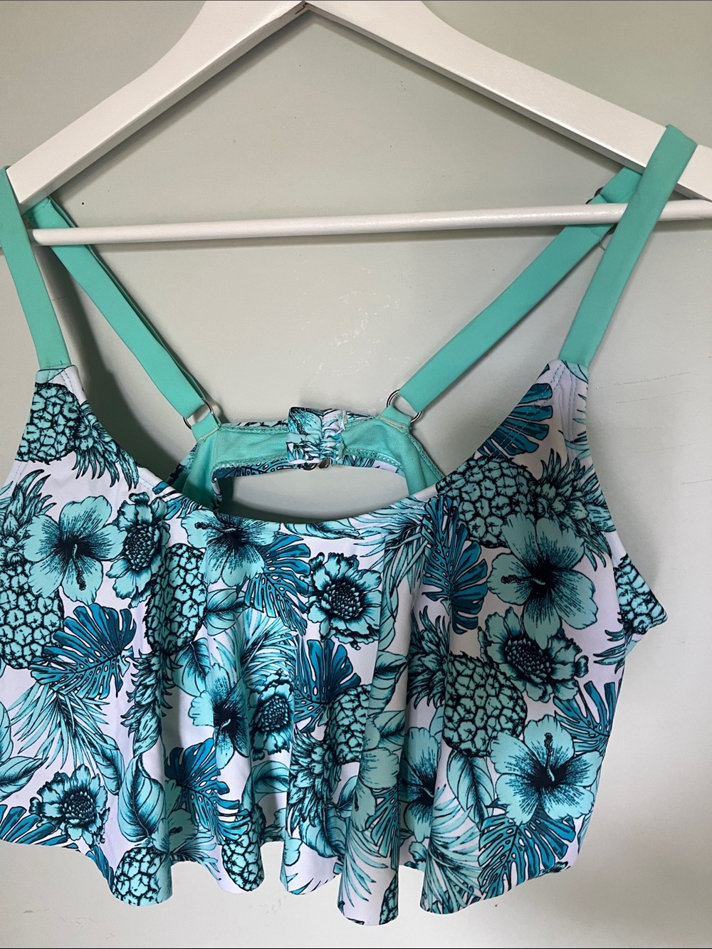 SO Floral Pineapple Aqua & White Swim Coverup Tank